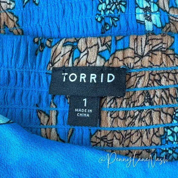 Torrid Plus Mini Gauze Cold Shoulder Skater Dress Blue Floral - Picture 7 of 11